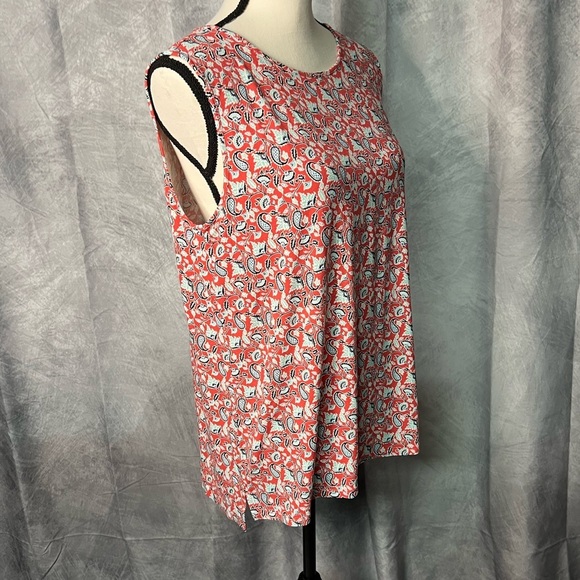 J Jill Red Paisley Floral Print Sleeveless High Low Tank - LP - Picture 5 of 10